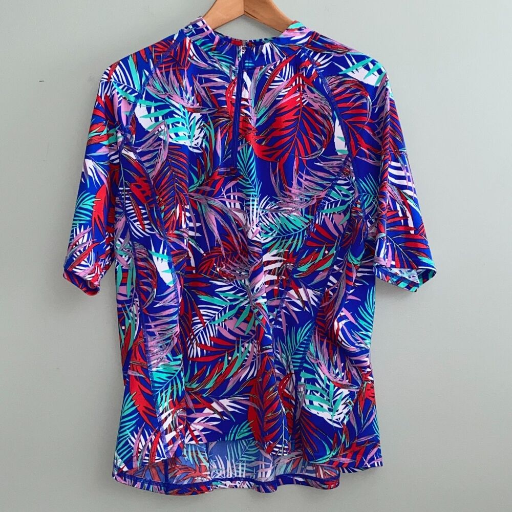 Coolibar Freestyle Short Sleeve Rash Guard 1/4 Zip UPF 50+ Womens XXL Tropical